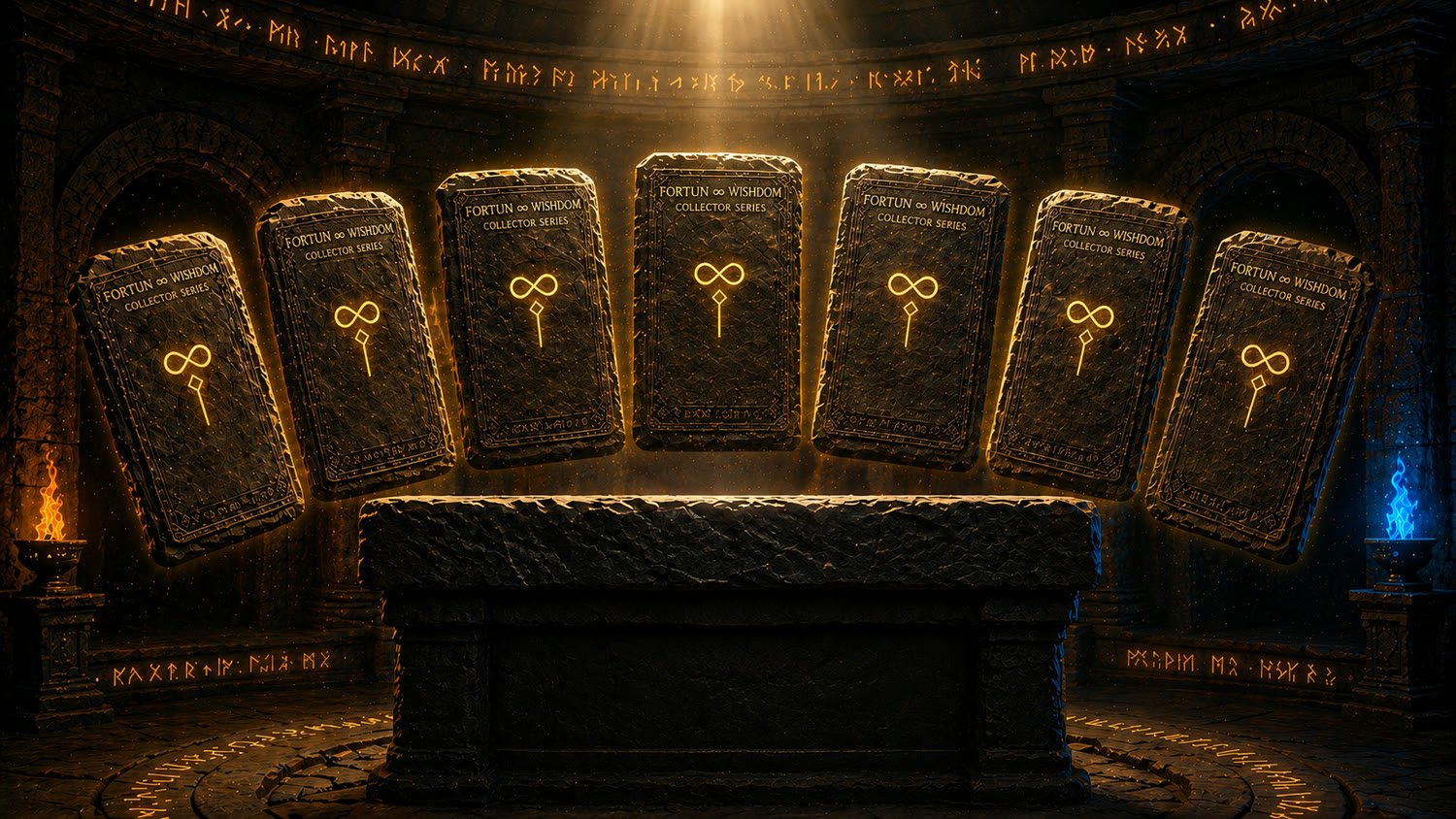 Fortun Wishdom collector series tablets on a stone altar